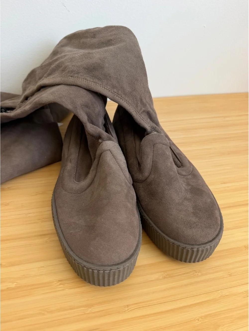 Zara Taupe Suede Leather Stretch Over-the-Knee Flat Boots EU 37 / US 6.5